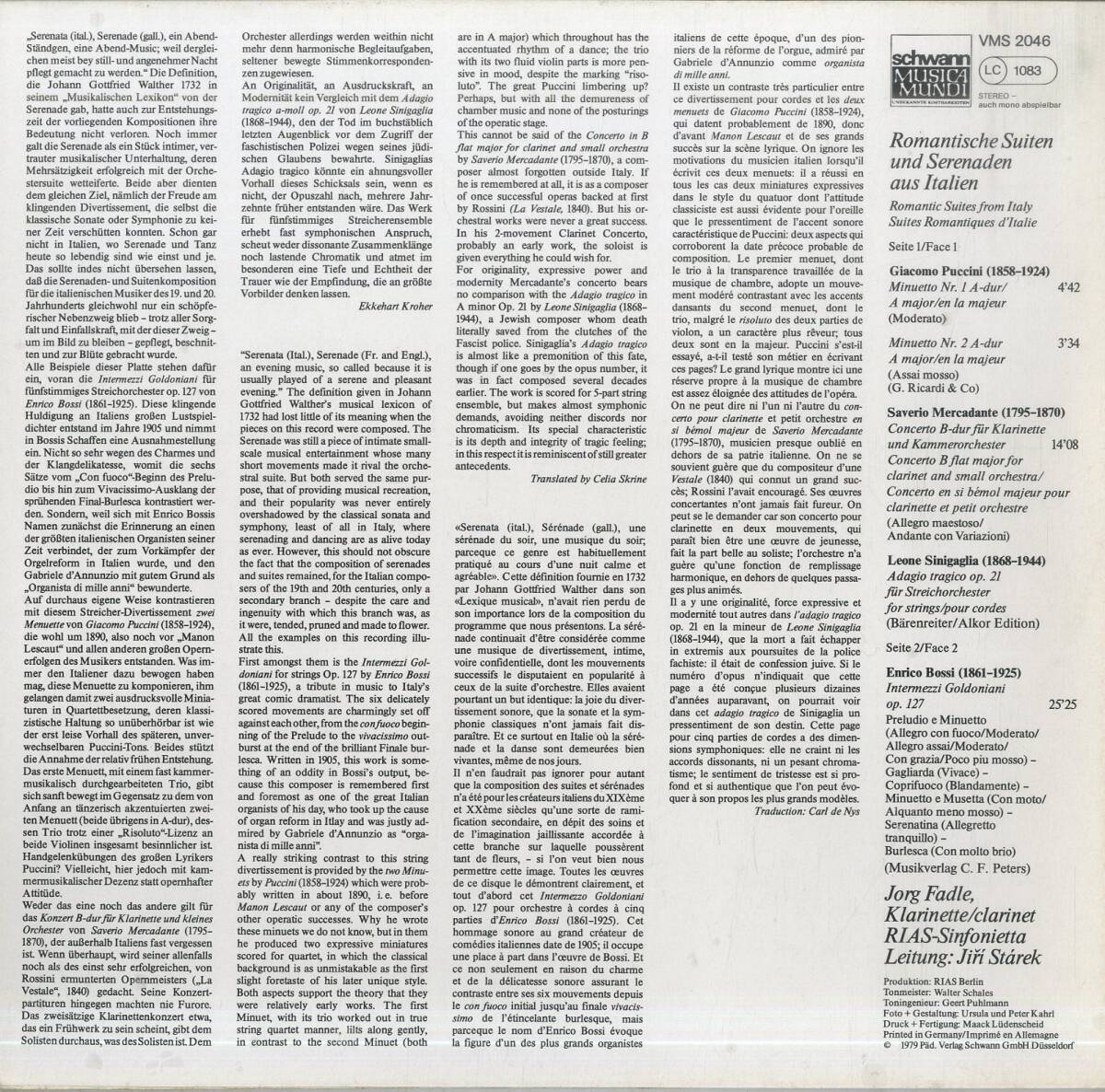 A00505191/LP/イェルク・ファトレ(Cl)/イルジー・スターレク(指揮)「Romantische Suiten Und Serenaden Aus Italien (1979年・VMS-2046)の画像2