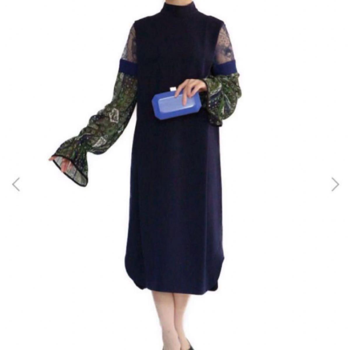 Mame Kurogouchi Stained glass sleeve dress Green Blue