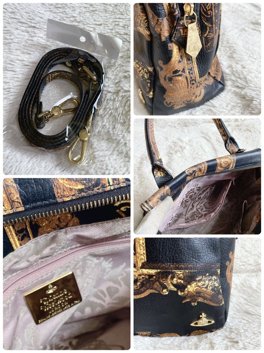 極美品 希少 ヴィヴィアンウエストウッド 額縁 2way レザー ハンドバッグ Vivienne Westwood ショルダーバッグ ゴールド オーブ_画像10