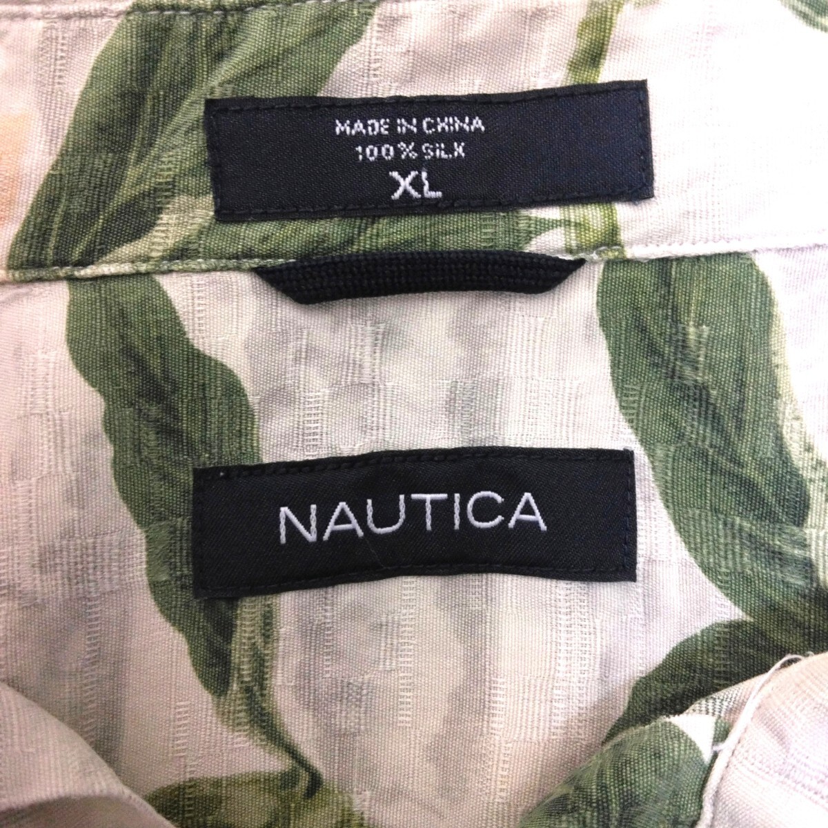 NAUTICA ノーティカ 半袖 アロハシャツ 胸ポケット付き シルク素材 ベージュ系 花柄 メンズ XLサイズ_画像4