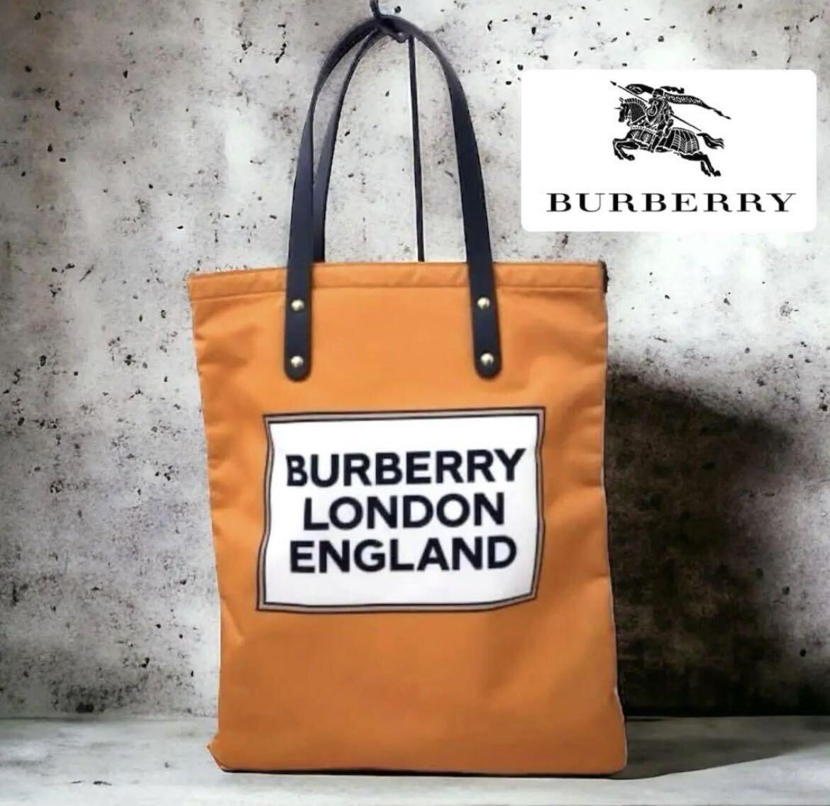 【BURBERRY】バーバーリー ロゴ トートバッグ ★未使用級 人気ブランド オレンジ_画像1