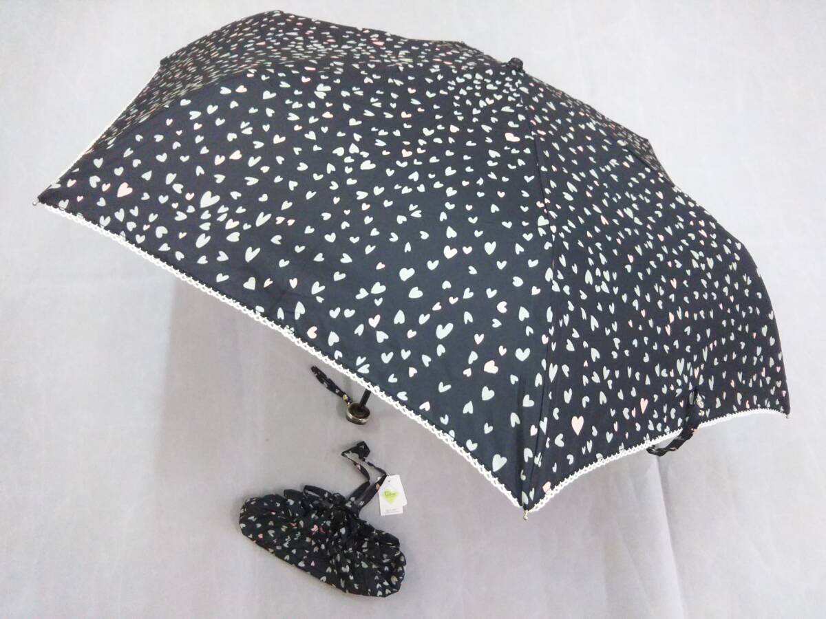 折りたたみ傘　軽量　レディース 雨傘　新品　ランダムハート（トートバッグ式袋入り）　黒