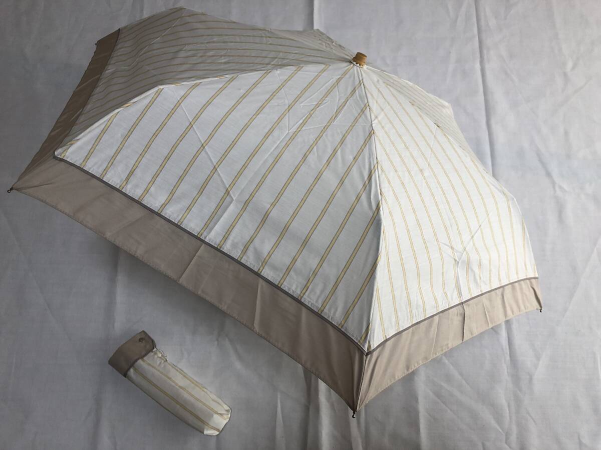 晴雨兼用傘 日傘 折りたたみ傘 新品 シャンブレーストライプ ベージュの画像1