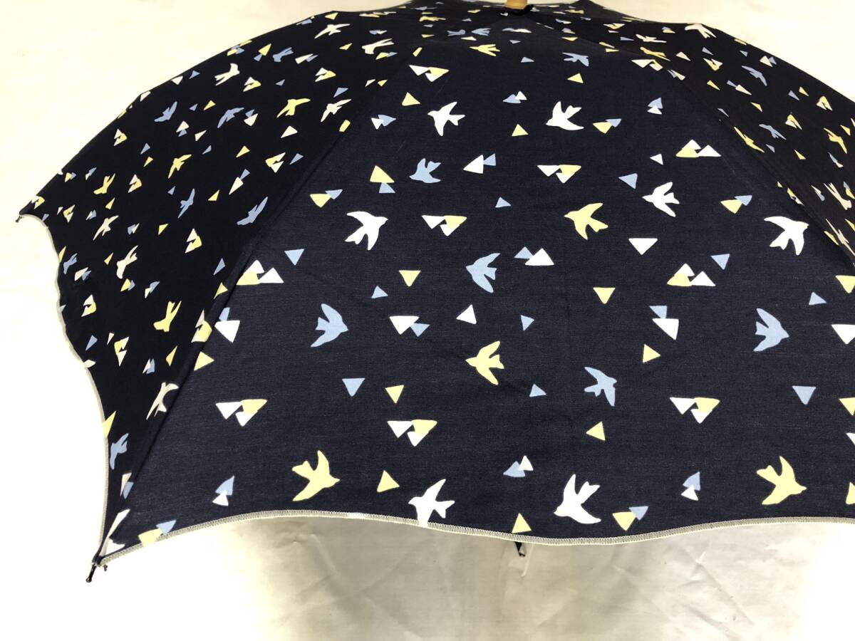 晴雨兼用傘 日傘 雨傘 バード＆幾何学プリント 折りたたみ傘 ネイビー 新品の画像2