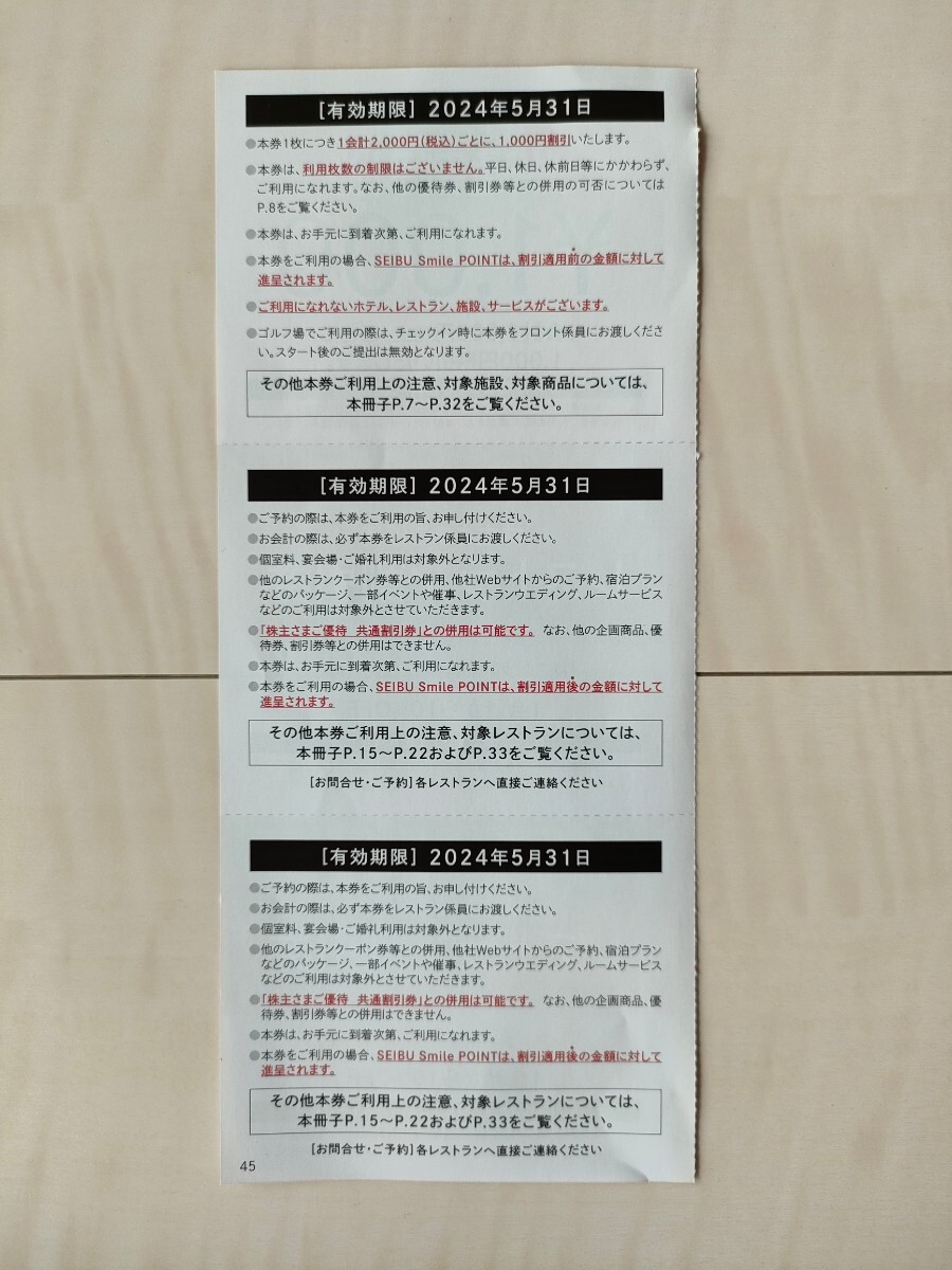 西武株主優待　共通割引券1000円券×1枚　5月31日まで_画像2