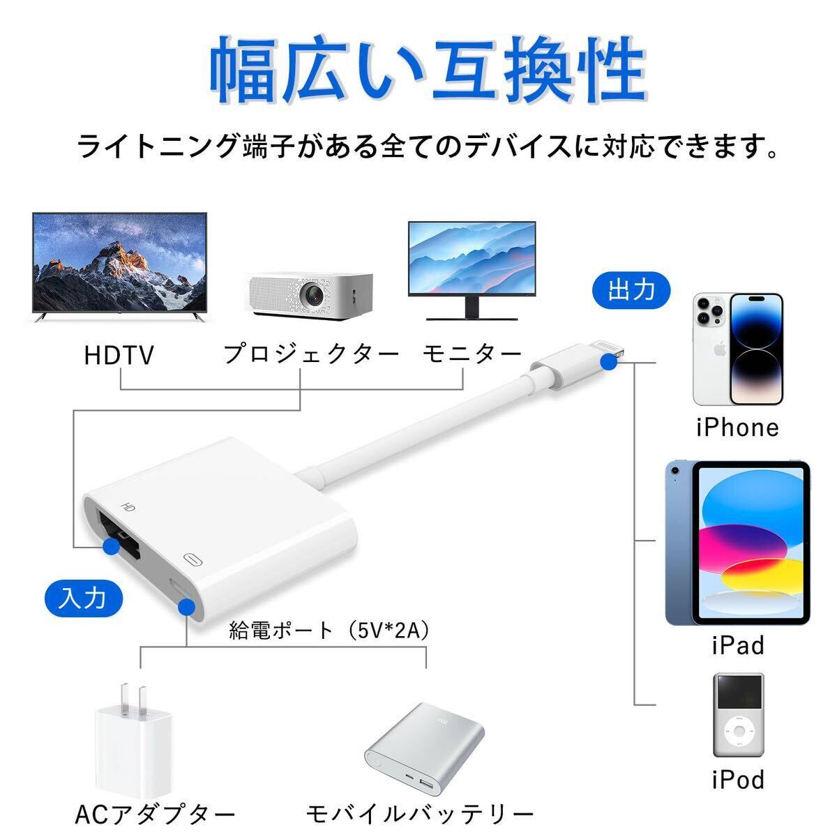iphone hdmi 変換ケーブル 純正 設定不要 lightning HDMI アダプタ 1080PフルHD 給電不要 ライトニングの画像4