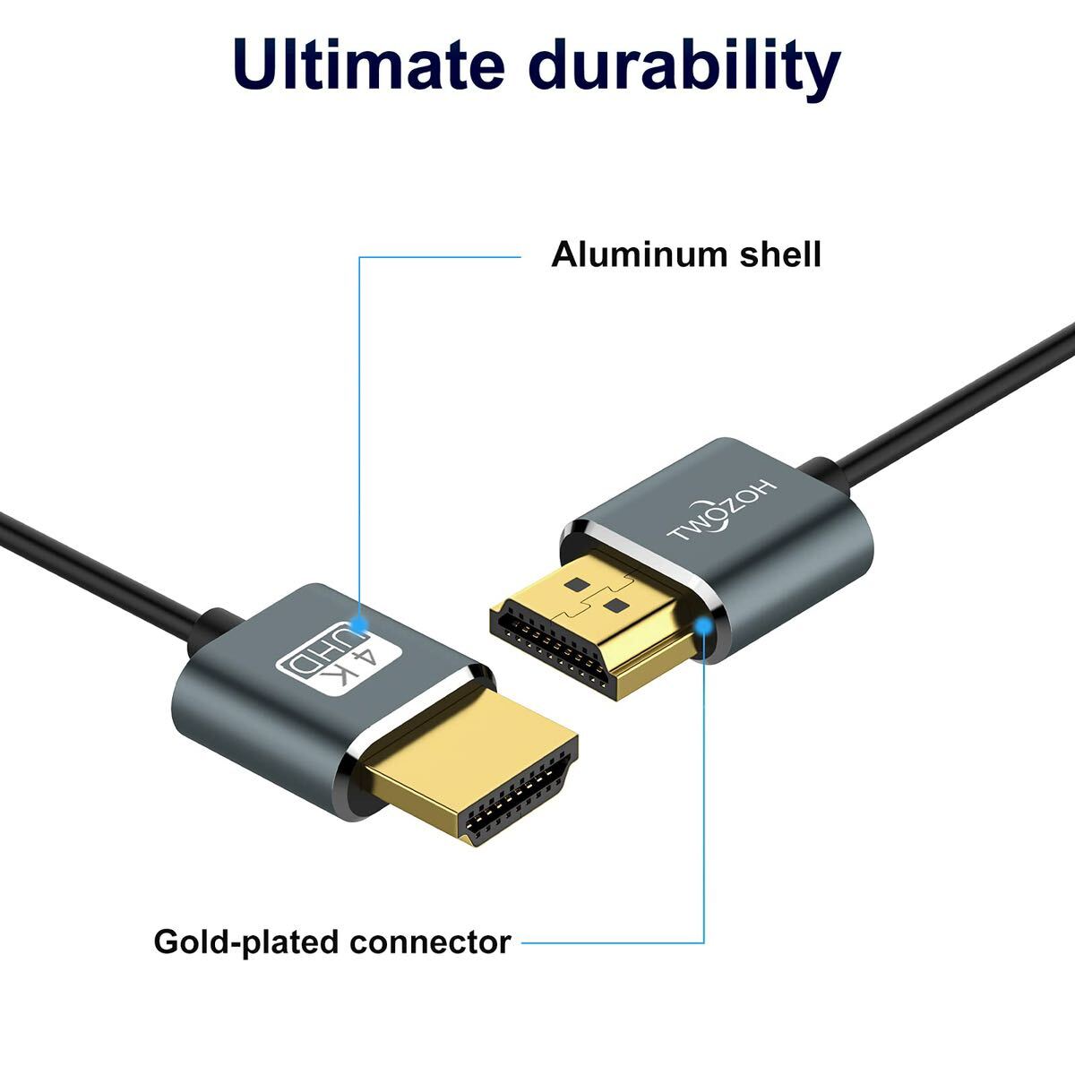 フレキシブル&スリムHDMIケーブル 0.3M 2本入り 超薄型HDMIコード 高速4K@60Hz 18gbps 2160P/1080Pの画像6