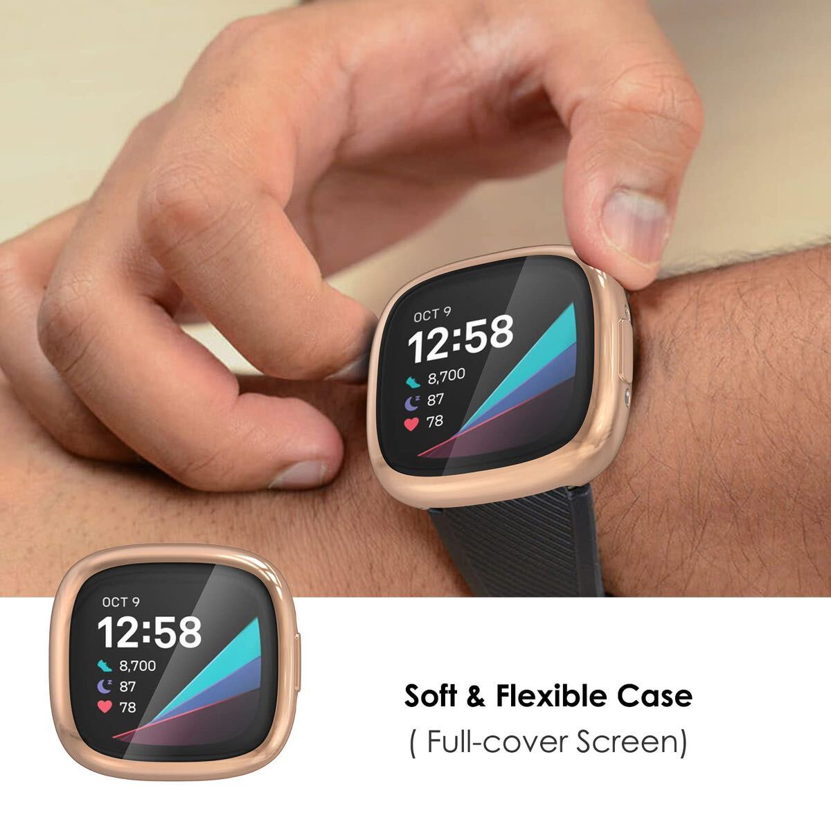 Fitbit Versa 4 / Sense 2 対応 ケース フルカバー【5個セット】ソフトTPU素材 メッキ加工 一体型全面保護カバー 耐衝撃性 指紋防止の画像4