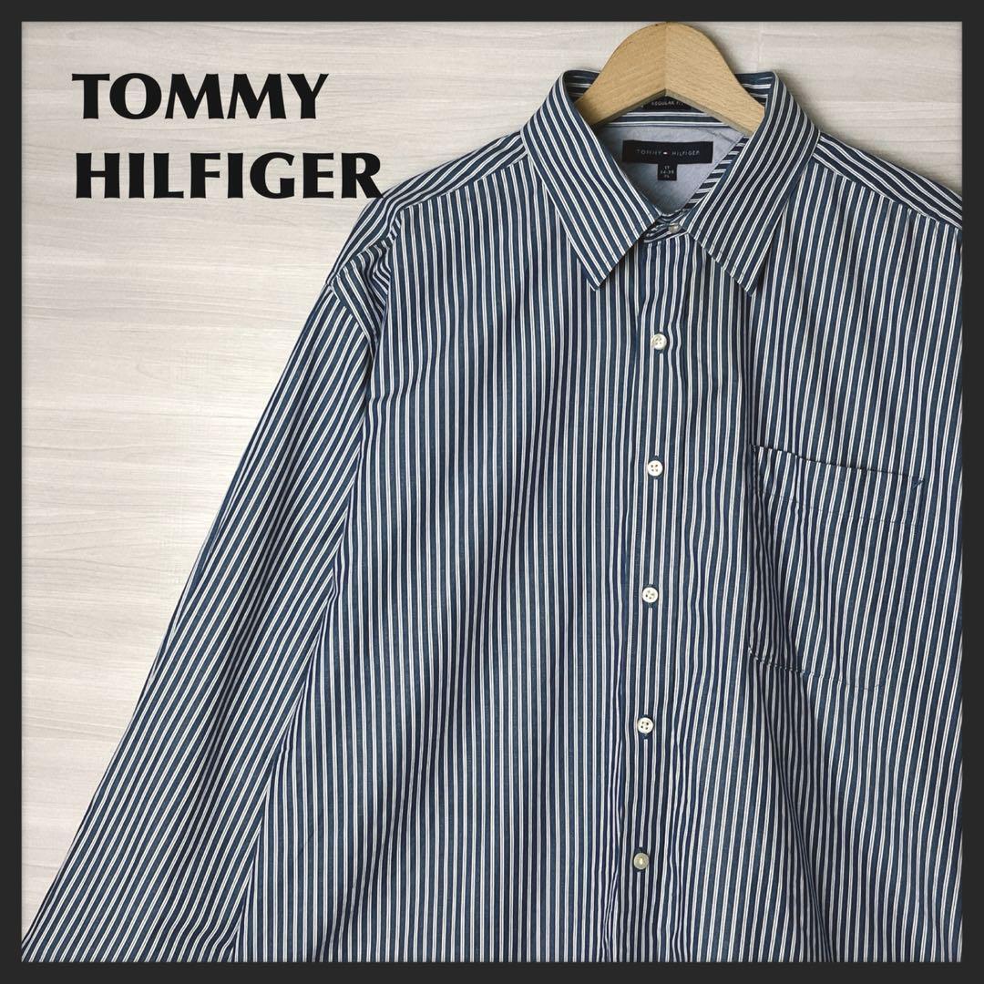 トミーヒルフィガー　ストライプ　長袖　シャツ　メンズ　古着　XL ビッグサイズ_画像1