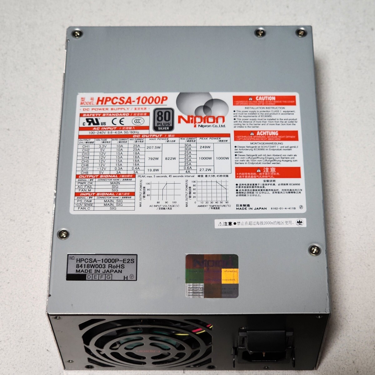 ニプロン NIPRON HPCSA-1000P 1000W 80PLUS SILVER認証 ATX電源ユニット フルプラグイン 動作確認済み PCパーツ