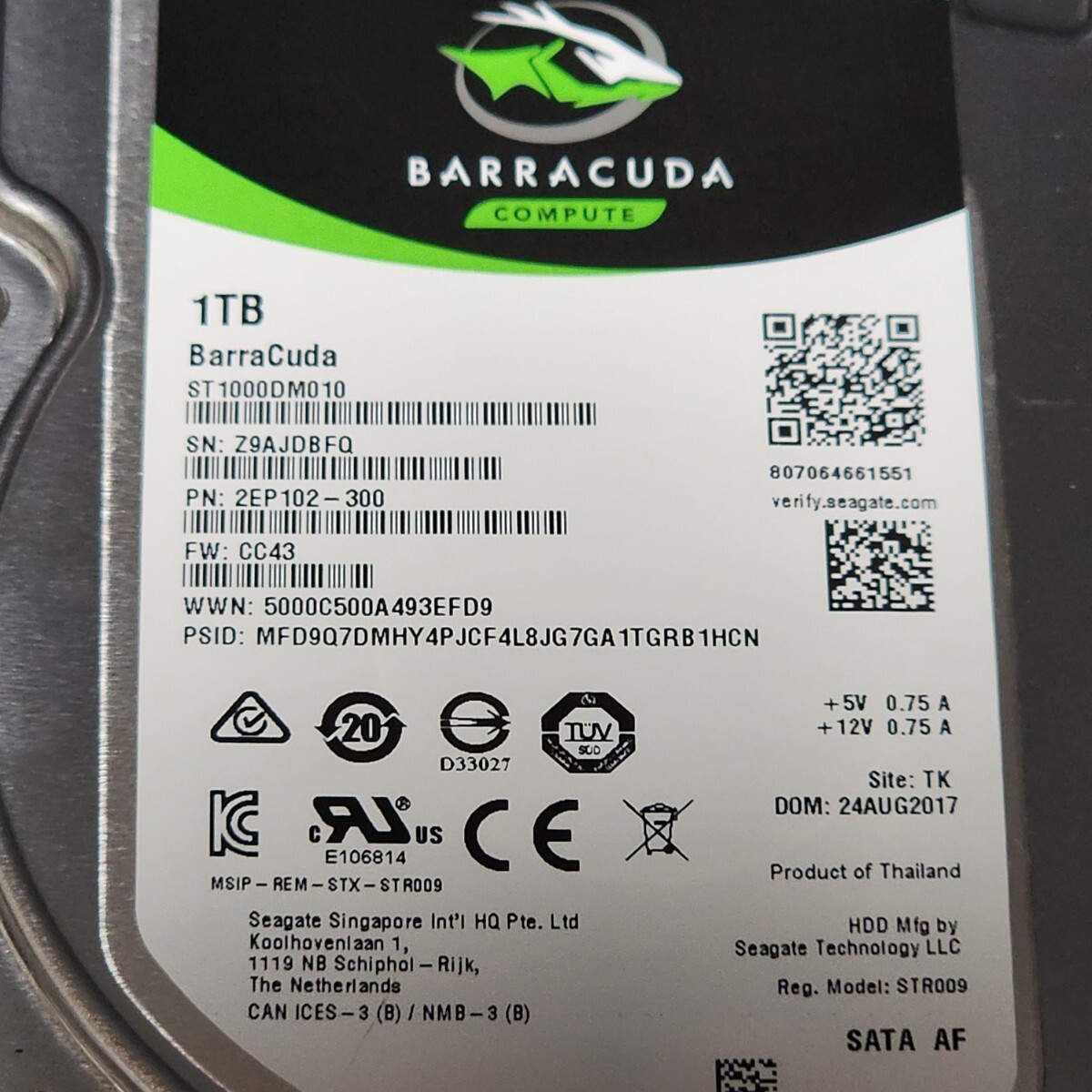 【送料無料】SEAGATE BARRACUDA 500GB+1000GB 合計1500GB/1.5TB 3.5インチ内蔵HDD 2個セット フォーマット済み 正常品 PCパーツ 動作確認済_画像2
