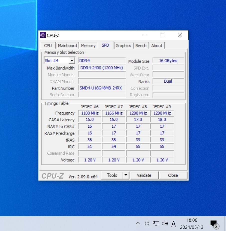 SanMax DDR4-2400MHz 16GB (16GB×1枚キット) SMD4-U16G48MB-24RXK 動作確認済み デスクトップ用 PCメモリ 