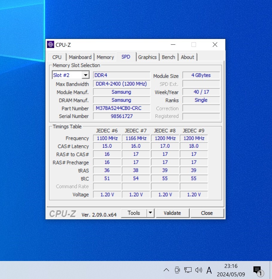 SAMSUNG DDR4-2400MHz 8GB (4GB×2枚キット) M378A5244CB0-CRC 動作確認済み デスクトップ用 PCメモリ _画像4