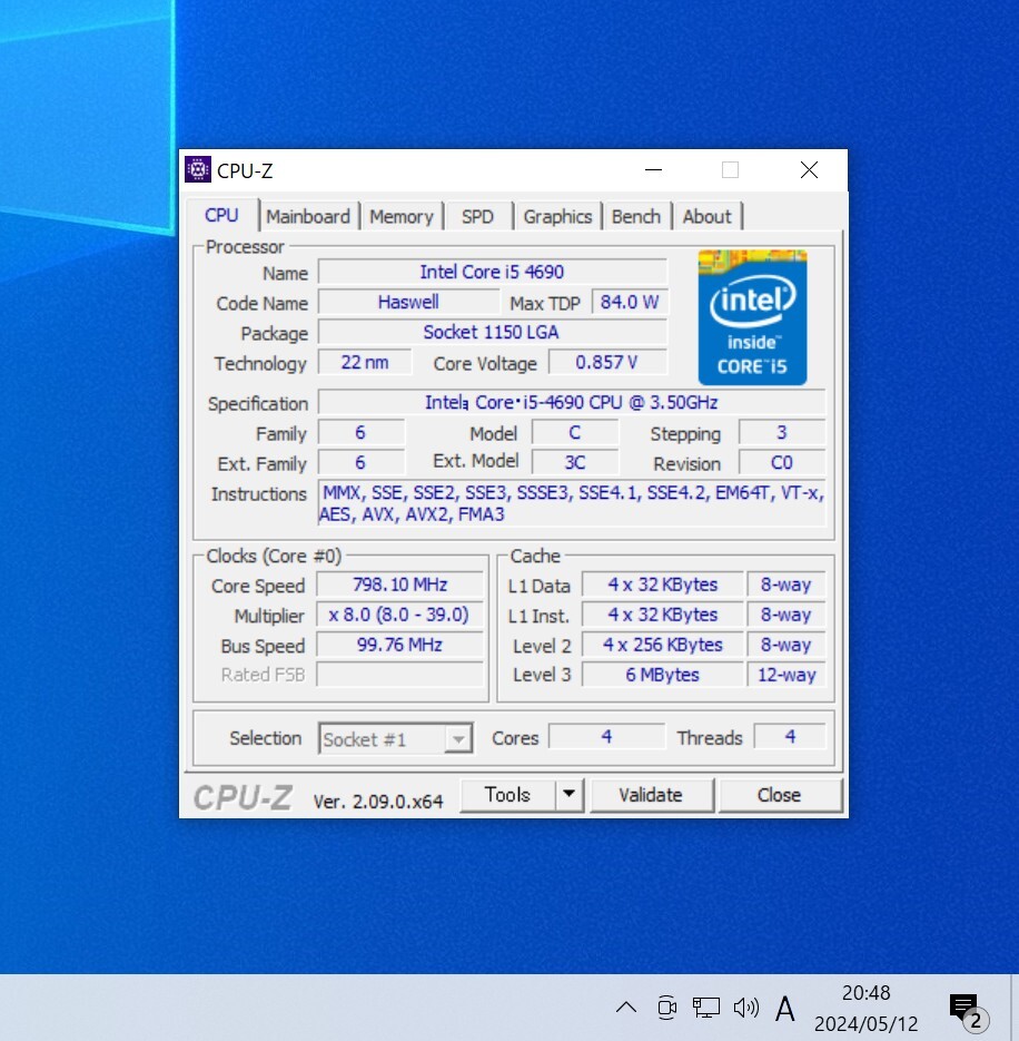 CPU Intel Core i5 4690 3.5GHz 4コア4スレッド Haswell PCパーツ インテル 動作確認済み_画像3