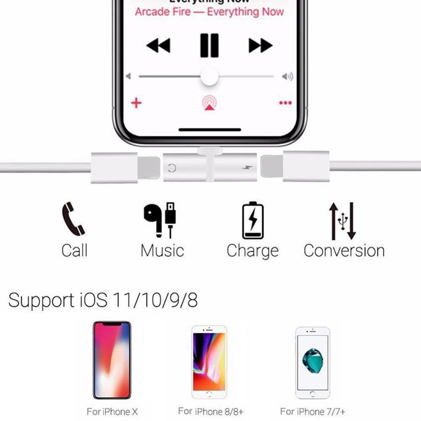 送料込充電同時変換アダプタiPhone 8/Plus 8ケーブル iPhone7,8,10Xライトニングイヤホンヘッドホン オーディオLightning