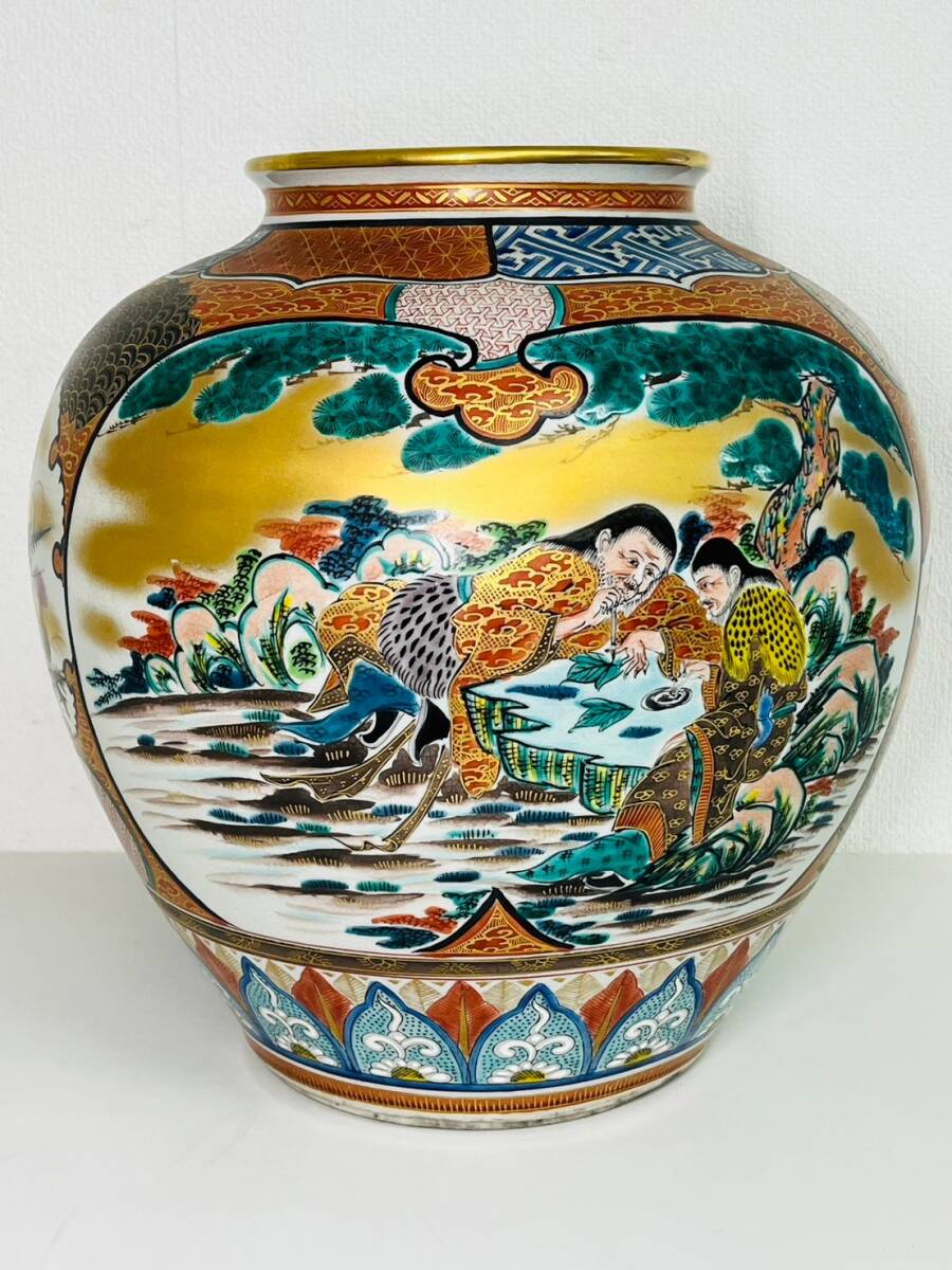 特大花瓶 九谷焼 陶峰造 金彩色絵山水人物図 花器 茶道具 骨董 特大花瓶 九谷焼 陶峰造 金彩色絵山水人物図 花器 茶道具 骨董