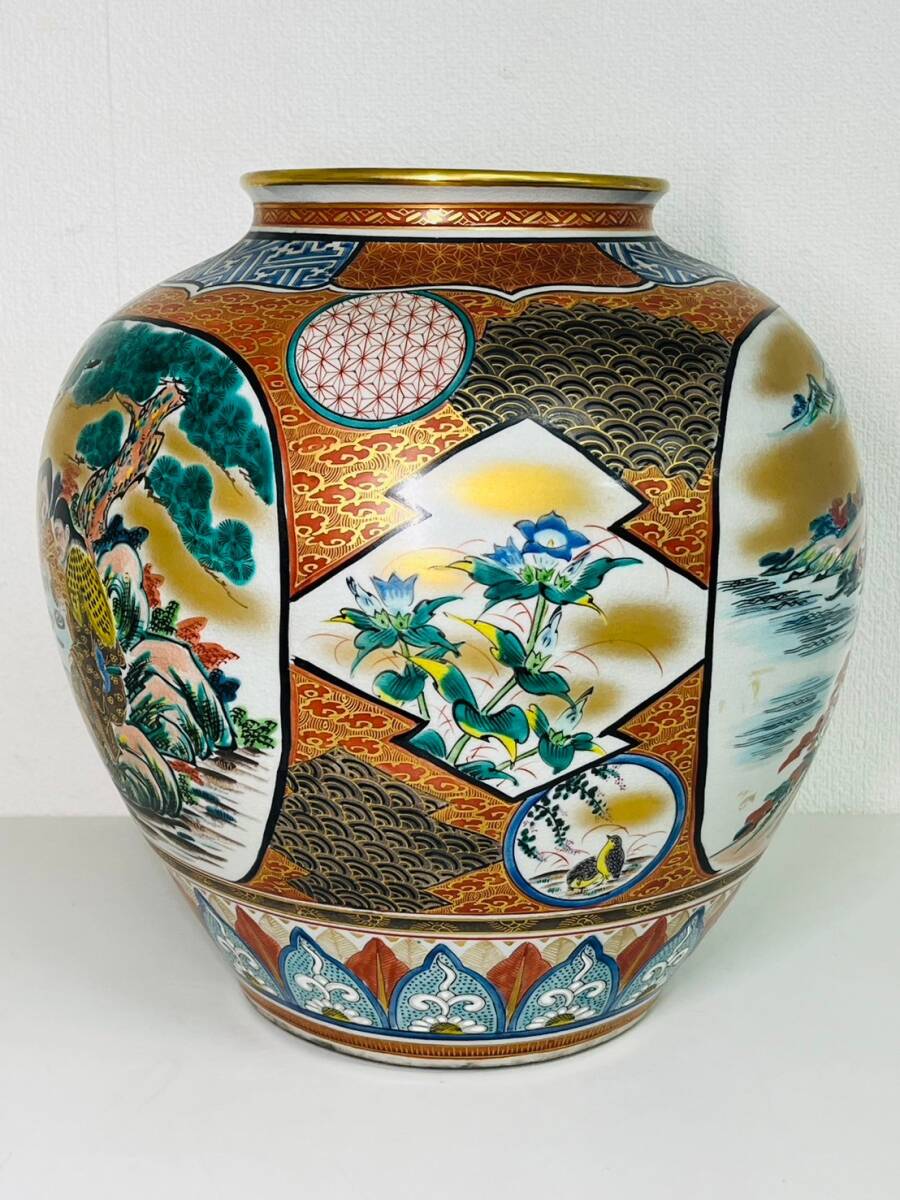特大花瓶 九谷焼 陶峰造 金彩色絵山水人物図 花器 茶道具 骨董 特大花瓶 九谷焼 陶峰造 金彩色絵山水人物図 花器 茶道具 骨董