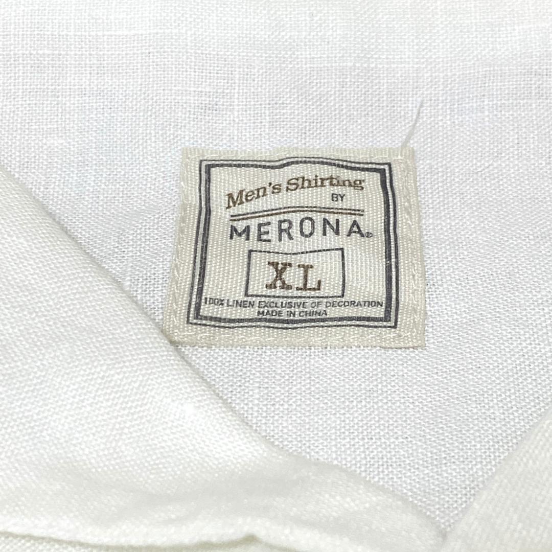 MERONA オープンカラー 半袖シャツ リネン100% 花柄刺繍 f70 XXL相当_画像3