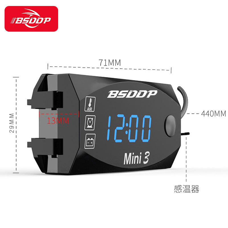 バイク用 3in1デジタル電圧計 ブルー 日本語マニュアル付 温度計 時計の画像2