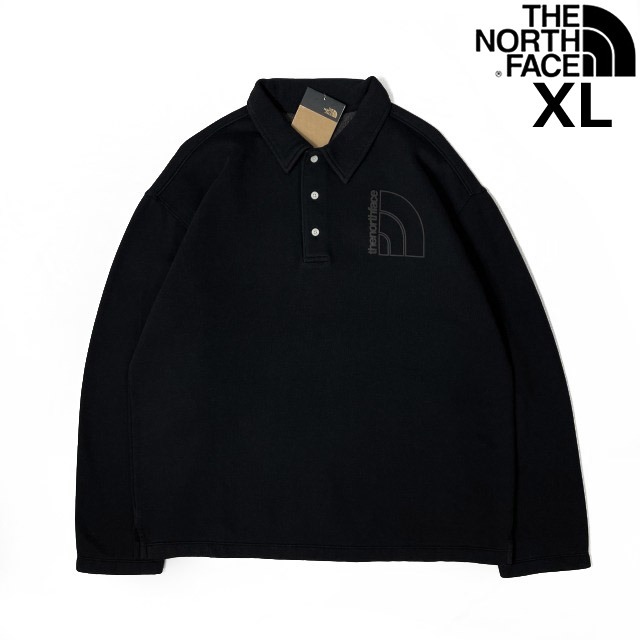 売切り【正規新品】THE NORTH FACE◆W GARMENT DYE FLEECE RUGBY ラガーシャツ ガーメントダイ US限定 裏起毛 男女兼用(XL)黒 181130-10_画像1