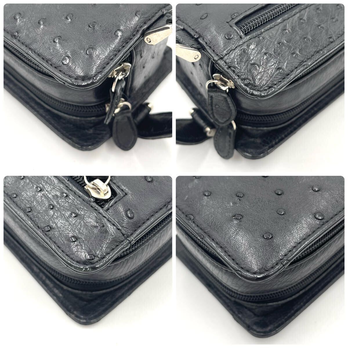 509 ultimate beautiful goods Ostrich original leather clutch bag double zipper 2 layer 2. steering wheel attaching handbag black black compact case 