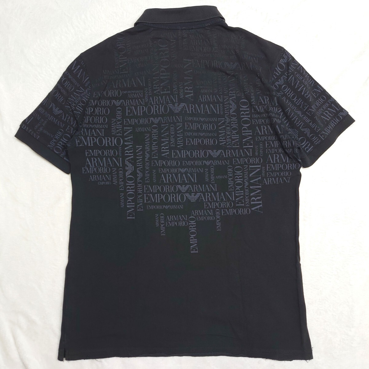 EMPORIO ARMANI エンポリオアルマーニ トルコ製 半袖 ポロシャツ ダメージ加工 ロゴプリント XL ビッグサイズ ジョルジオアルマーニ 黒_画像5