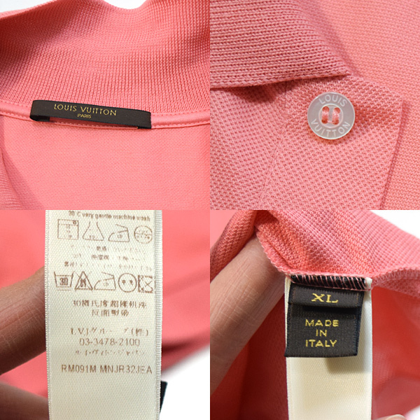 LOUIS VUITTON■美品 LVロゴ入り半袖ポロシャツ ピンク系 コットン100％ メンズ サイズXL ルイヴィトン_画像3
