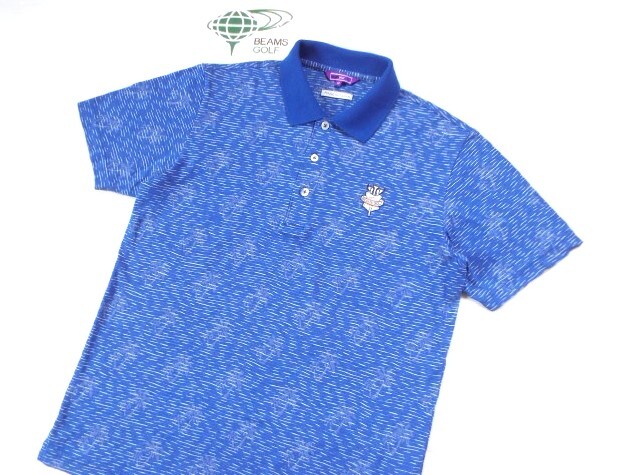 ★美品★BEAMS GOLF ビームスゴルフ PURPLE LABEL / ヤシ柄×海デザイン ポロシャツ DRY / サイズＭ_画像6