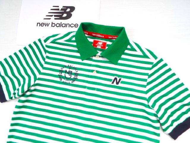 ★超美品★New Balance golf ニューバランス ゴルフ / NBG ボーダー ポロシャツ 吸水速乾 UVケア / サイズ４の画像1