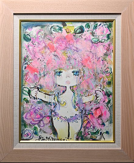 【 水森 亜土「Rose Room」油彩 サイン入 F6 額装 箱付 y051910 】絵画 油絵 少女 あどちゃん イラストレーター 歌手 女優 画家 作家_画像1