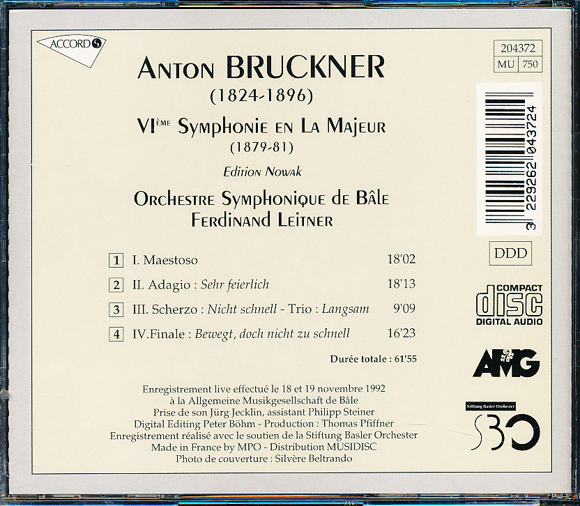ACCORD ブルックナー 交響曲No.6 ライトナーの画像2
