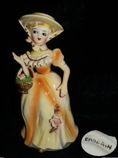 昭和レトロ 花籠持った貴婦人人形 1960~70年代　アンティーク 陶器_画像1
