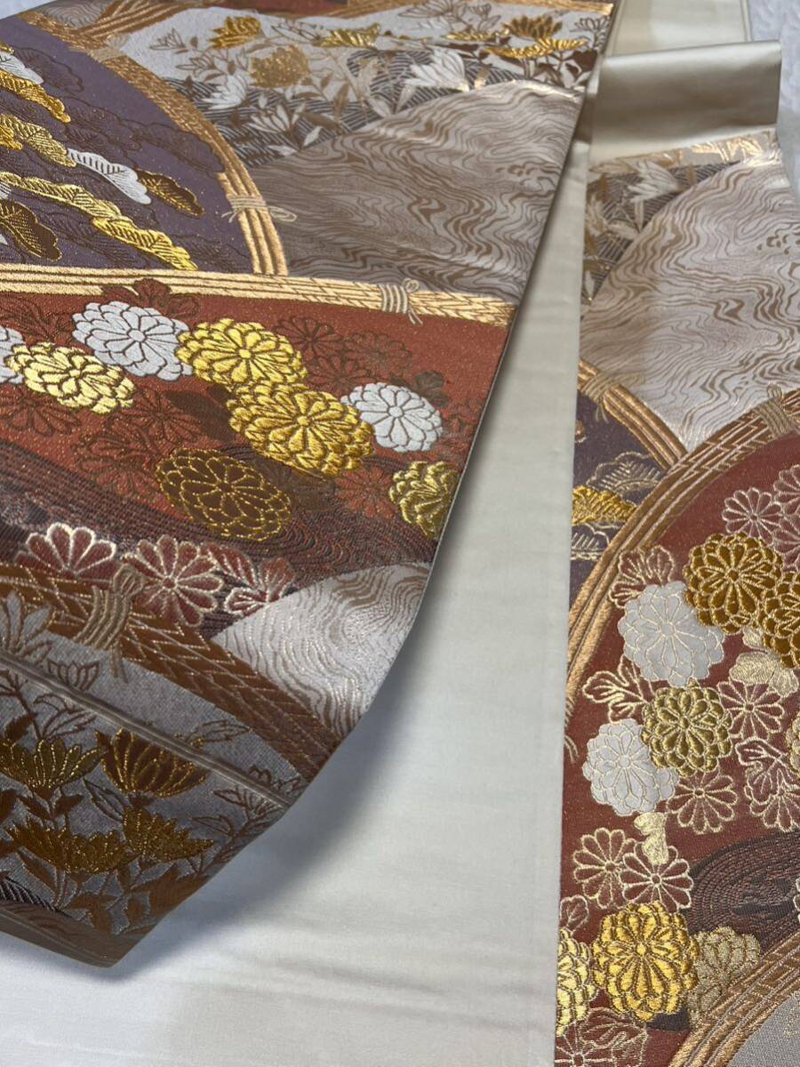 袋帯 華松波 織物 金糸 秋色系 きもの 正絹 帯 引箔_画像4