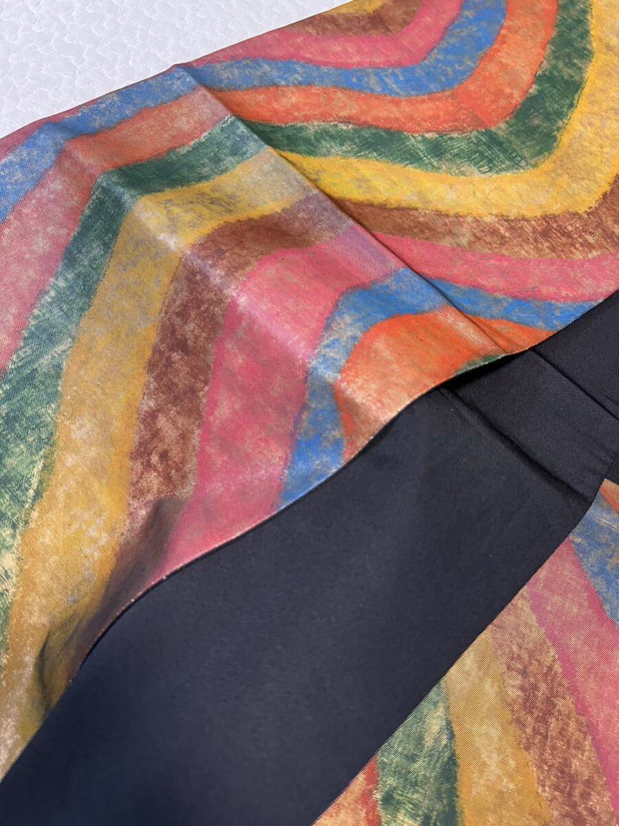 帯 虹色 曲線模様 袋帯 織物 きもの 黒地 和装 着物 _画像7