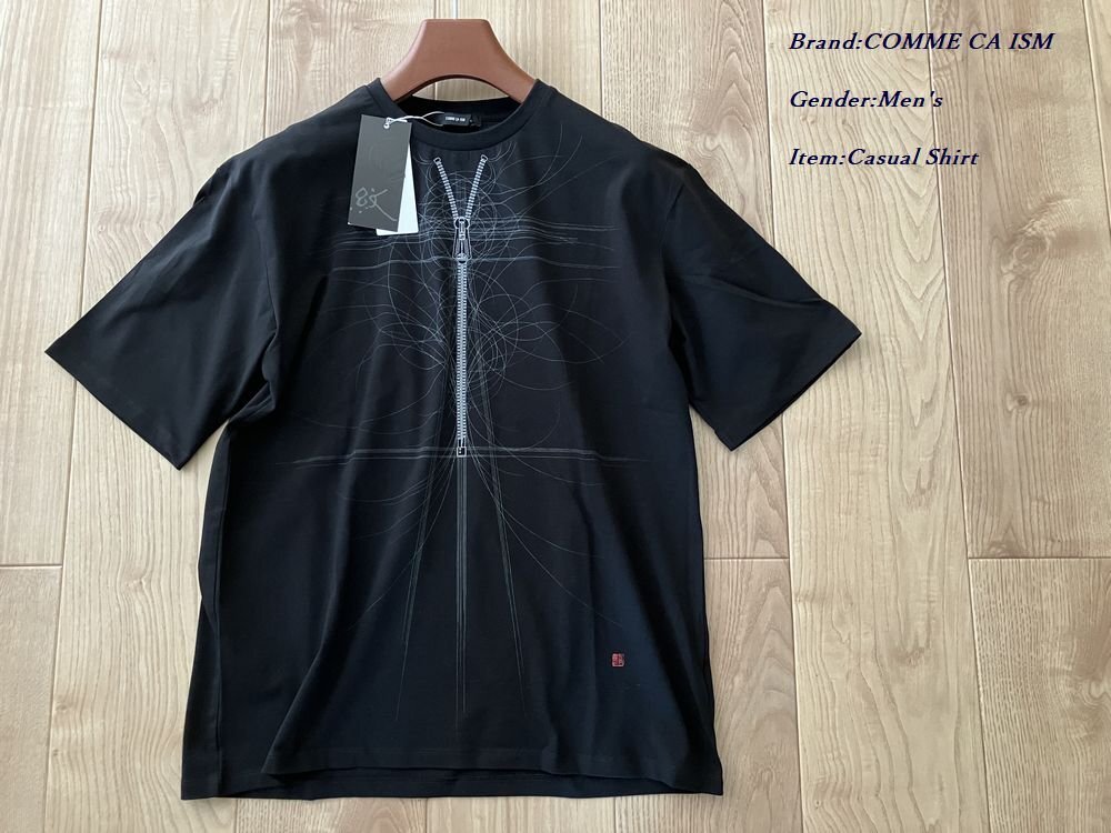 新品 COMME CA ISM コムサイズム 京源 プリントTシャツ「雷」 05ブラック Mサイズ 64TC56 定価3,900円_画像1