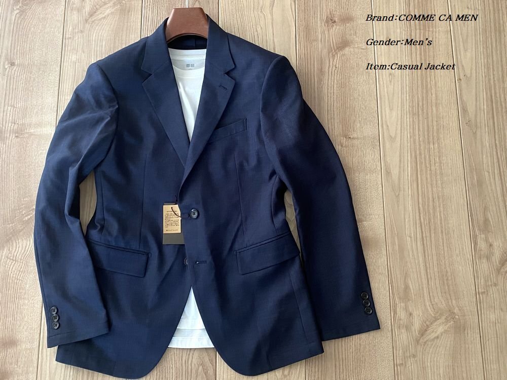 新品 COMME CA MEN コムサメン 春夏 エンボスストライプ ライトジャケット 09ネイビー Lサイズ 15JC06 定価36,300円_画像1