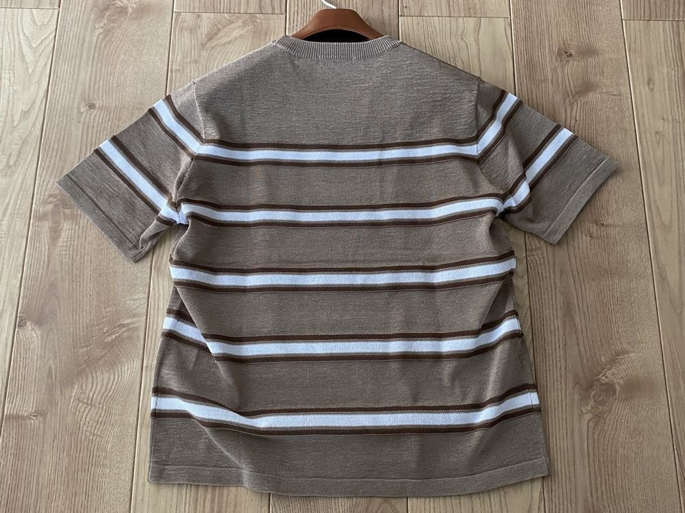  new goods COMME CA ISM Comme Ca Ism {linen Like } multi border knitted T-shirt 15 beige M size 71KP12 regular price 6,900 jpy 