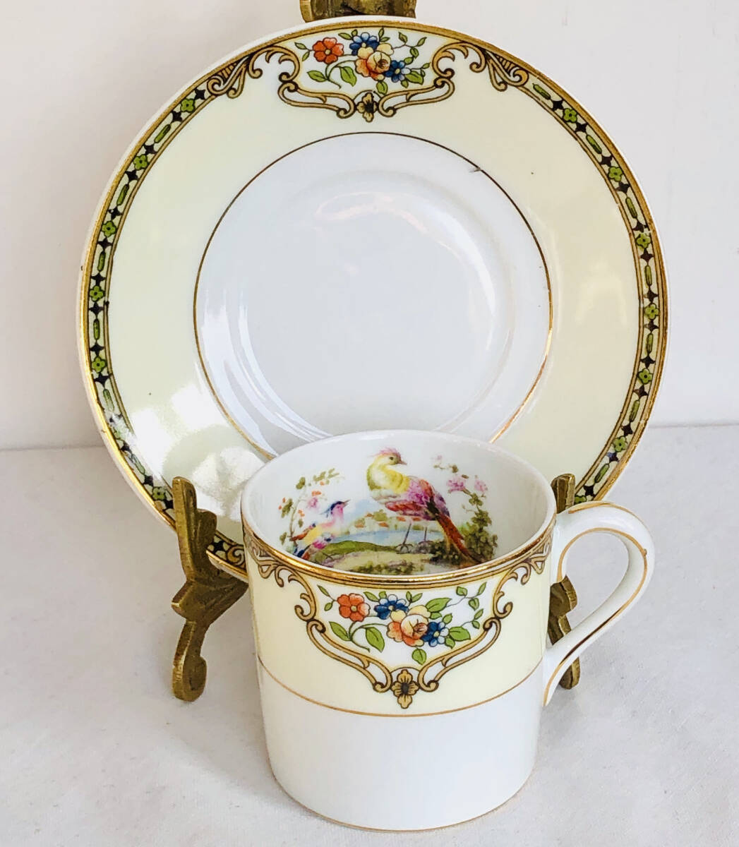 1920 год Old Noritake маленький . maru ki печать экзотический bird образец маленькая чашка and блюдце 