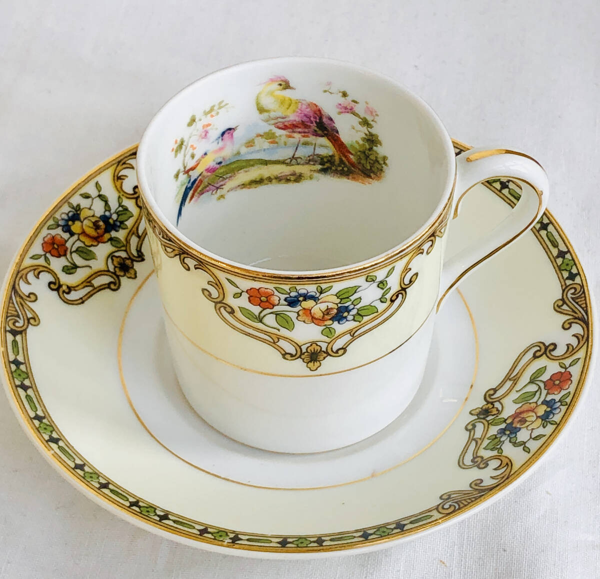 1920 год Old Noritake маленький . maru ki печать экзотический bird образец маленькая чашка and блюдце 