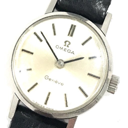 オメガ ジュネーブ 手巻き 機械式 腕時計 レディース シルバーカラー文字盤 稼働品 社外ベルト ファッション小物の画像1