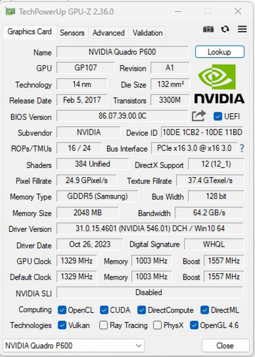 NVIDIA QuadroP600 GDDR5 2GB 動作品 送料無料_画像7
