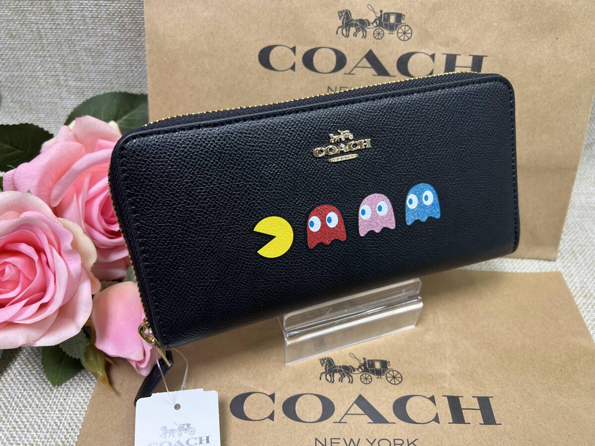 コーチ COACH 長財布 財布 パックマン アコーディオン ジップアラウンドレザー ブラック 財布 メンズ プレゼント A334 F73397_画像1