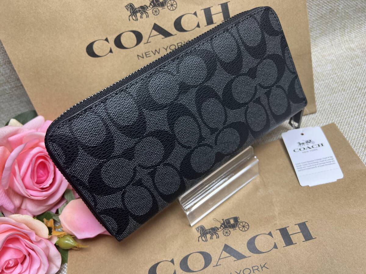 コーチCOACH 長財布 財布 シグネチャー チャコール×ブラック ラウンドファスナー プレゼント 贈り物 ギフト メンズ 新品 F75000 A190 