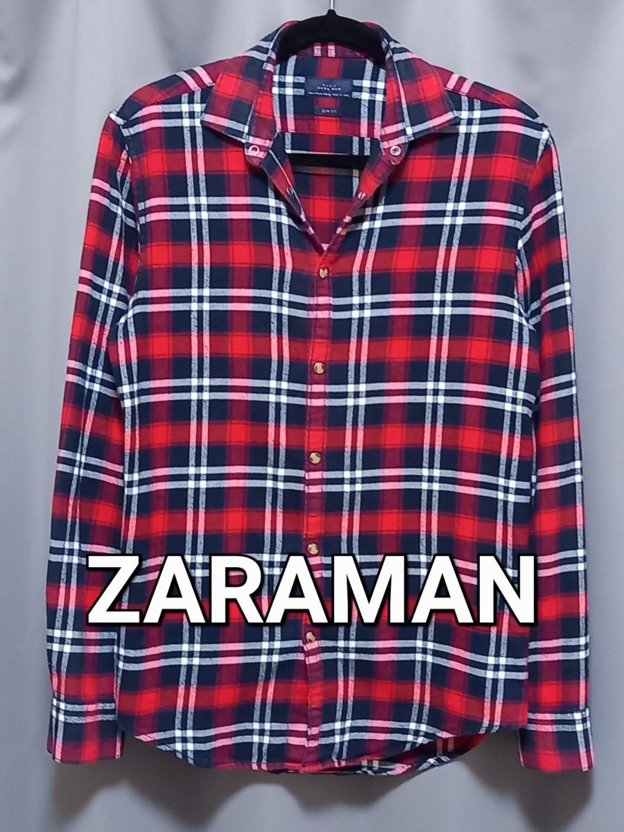 ZARA MAN　チェックシャツ　長袖　レッド　M　ザラマン　メンズ