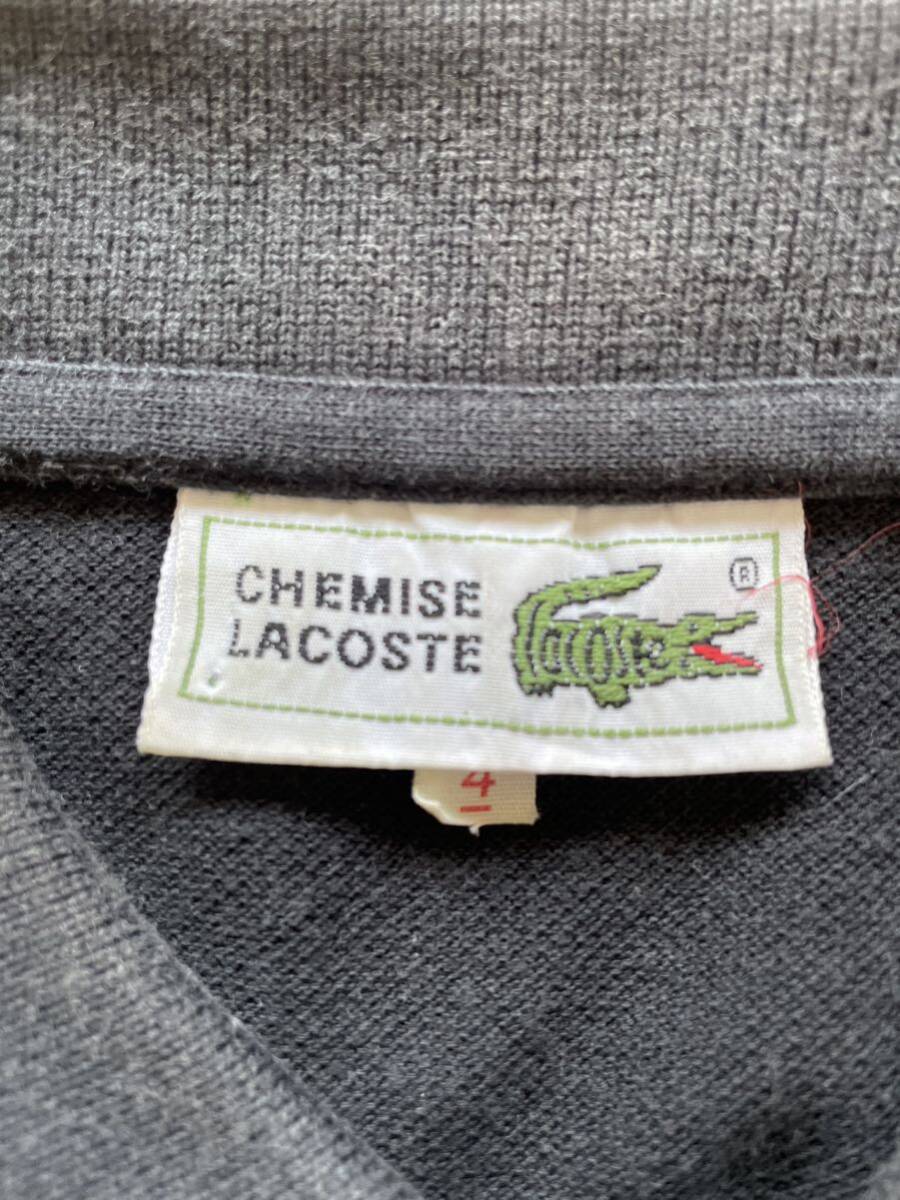 90s　CHEMISE LACOSTE　ラコステ　半袖　ポロシャツ　ブラック　刺繍ロゴ　文字ワニ　4号　メンズ　Lサイズ　レトロ　古着_画像4