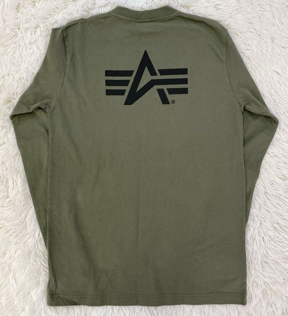 美品　ALPHA INDUSTRIES　アルファ インダストリーズ　クルーネック　長袖　Tシャツ　ロンT　カーキ　メンズ　Mサイズ　アメカジ　_画像2