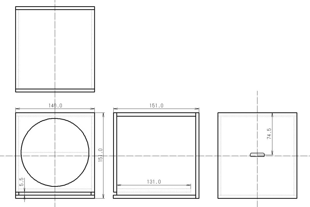 【5.5M1414C】 5.5mm厚 MDF キューブ形状 前面スリットバスレフ型 エンクロージャー 組立 キット_画像2