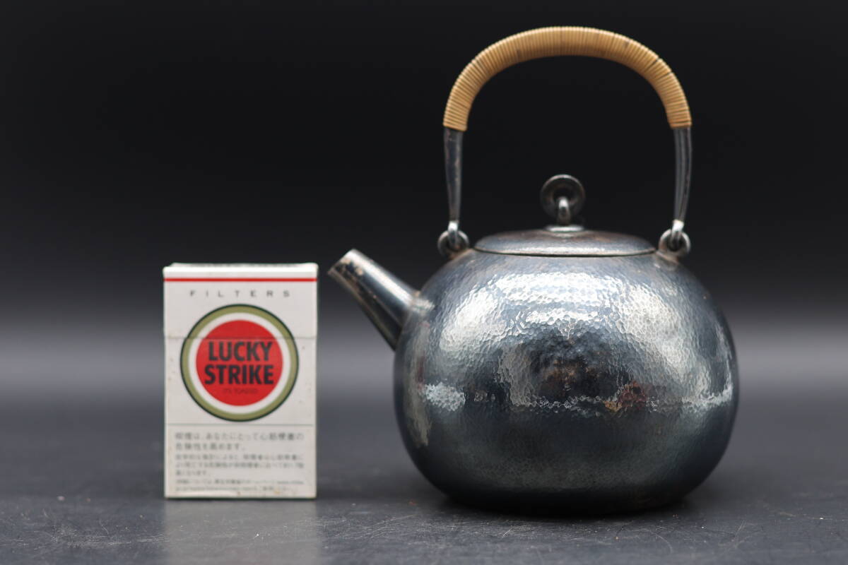 金谷 五郎三郎 砲口 純銀 煎茶 湯沸 銀瓶 時代箱 重量416g_画像7