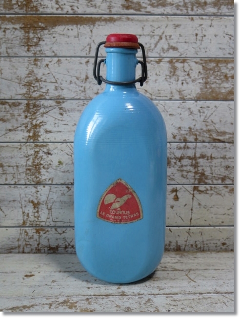 * rare Vintage LE GRAND TETRAS/ gran Tetra light blue red seal paper Logo aluminium flask bottle France made *