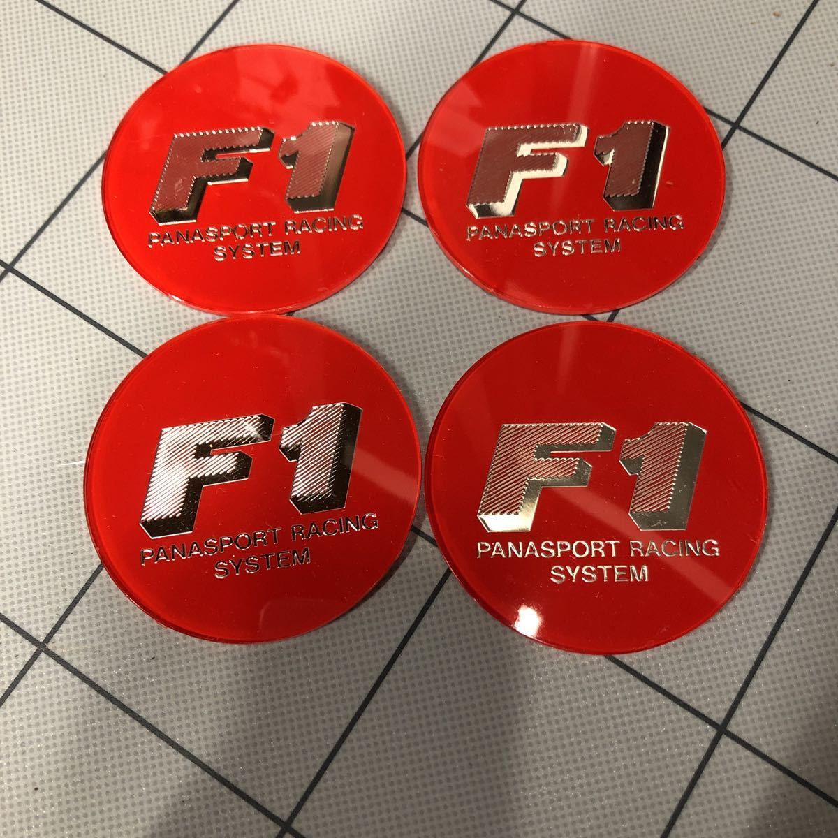 当時物　旧車　4枚セット　PANASPORTS　RACING　パナスポーツレーシング　F1　センターキャップ　オーナメントレッド　新品！58mm_画像1